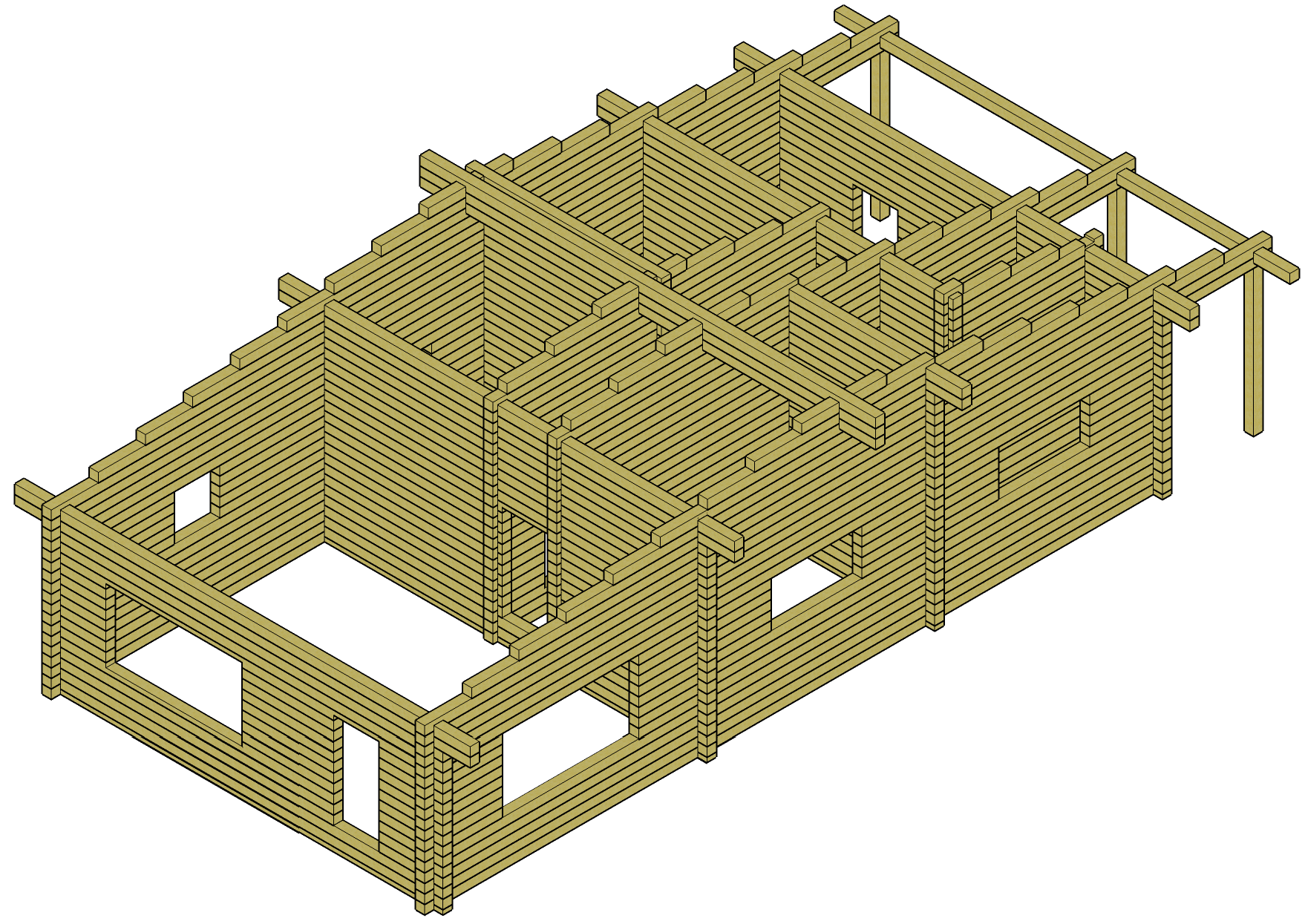 3D визуализация брусового каркаса дома  18 х 9 метров
