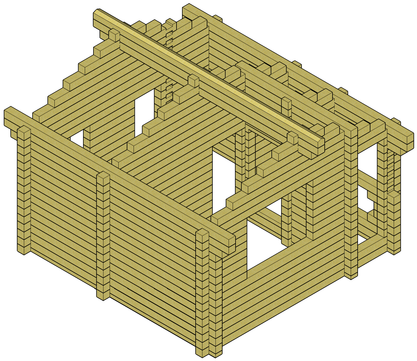 Брусовая баня 6х6, 3D изометрия