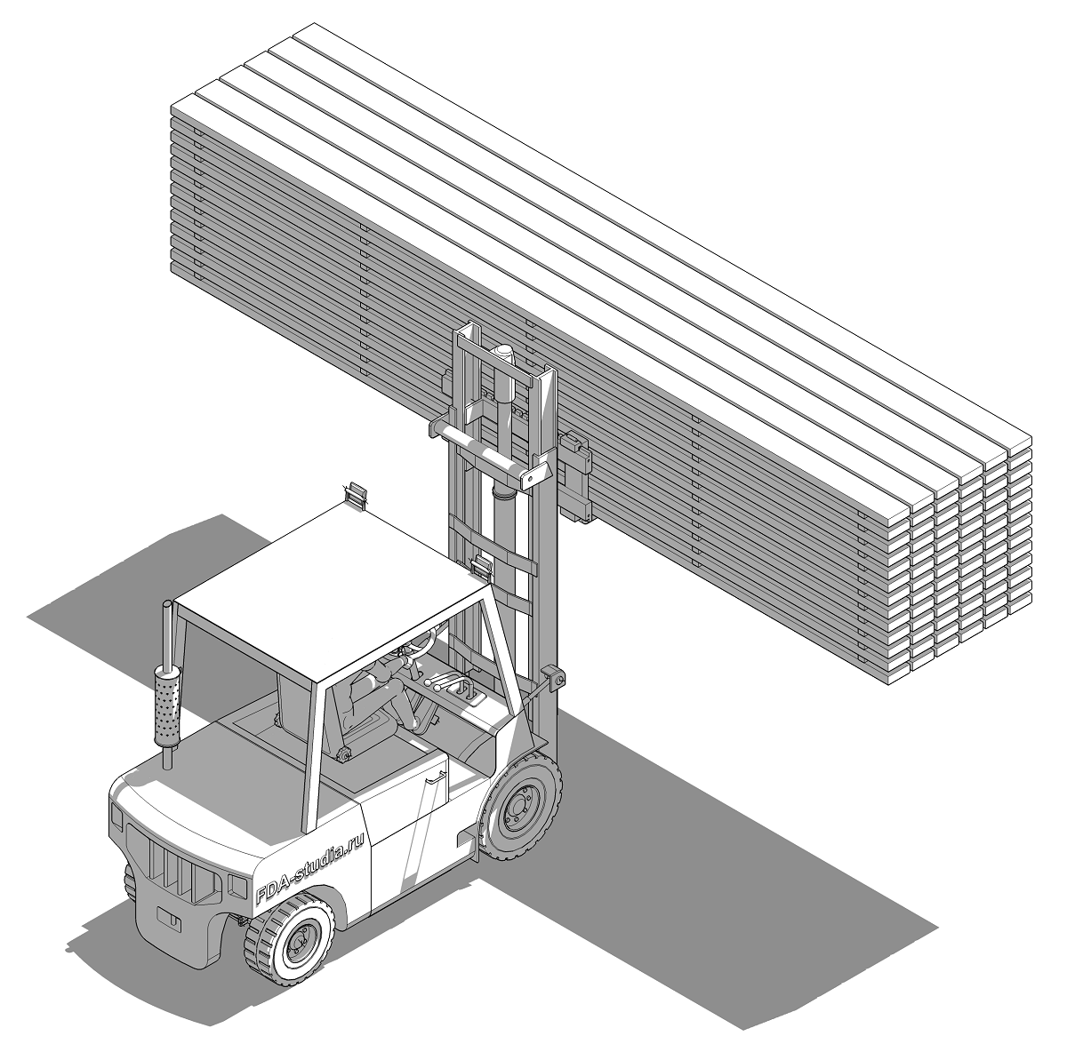 3D погрузчика со штабелем пиломатериалов
